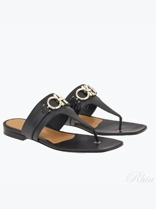 Gancini Flip Flops Black - SALVATORE FERRAGAMO - BALAAN 2