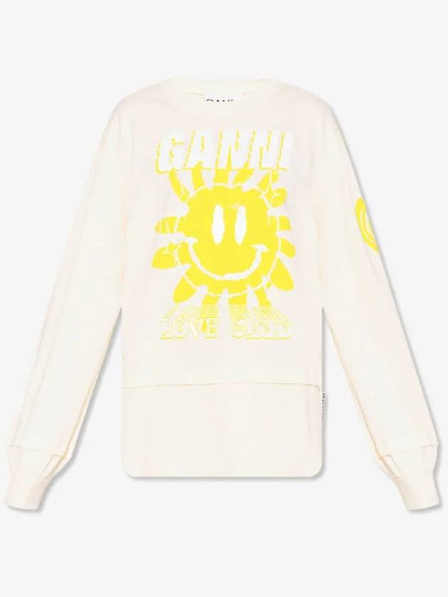 Women's Sun Smile Printing Long Sleeve T-Shirt Beige - GANNI - BALAAN 3