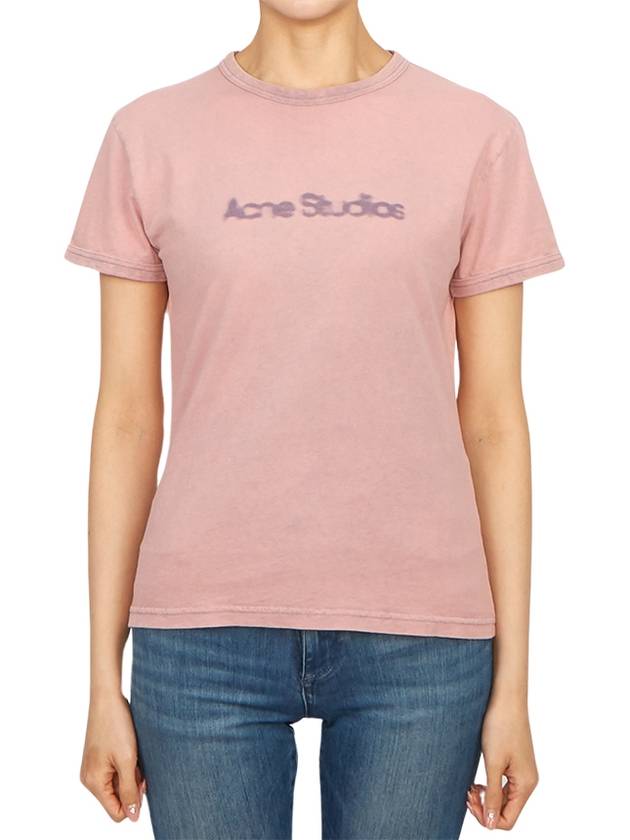 Blurred Logo Cotton Short Sleeve T-Shirt Pink - ACNE STUDIOS - BALAAN 2