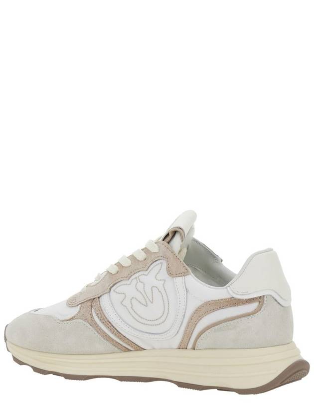 'Zoe' Beige Low-Top Sneaker With Love Birds Diamond Cut Logo In Suede And Tech Fabric Woman - PINKO - BALAAN 3