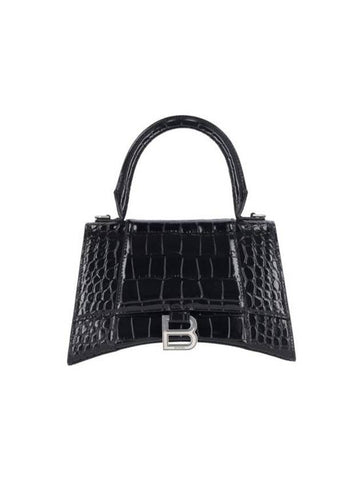 Hour Glass Croco Print Shoulder Bag Black - BALENCIAGA - BALAAN 1