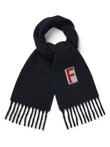 Jacquard Detail Scarf Black - SALVATORE FERRAGAMO - BALAAN 1