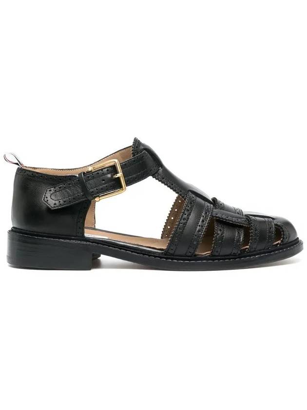 Vitello Brogue Fisherman Calf Leather Sandals Black - THOM BROWNE - BALAAN 3