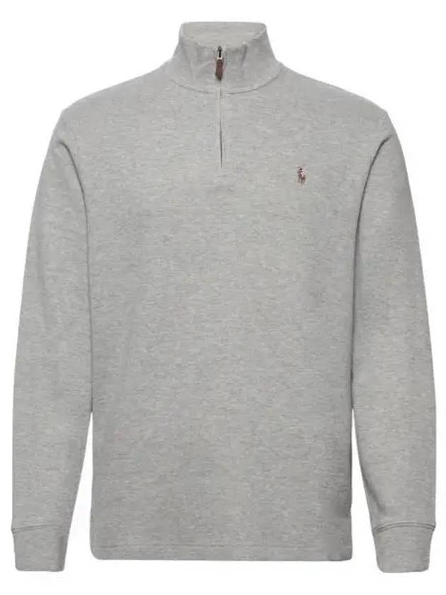 Embroidered Pony Logo Half Zip-Up Knit Top Grey - POLO RALPH LAUREN - BALAAN 2