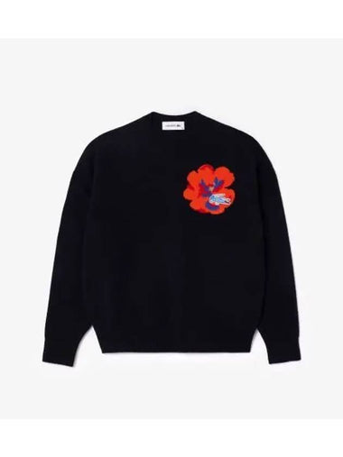 Women s Flower Croc Crew Neck Sweater Navy - LACOSTE - BALAAN 1