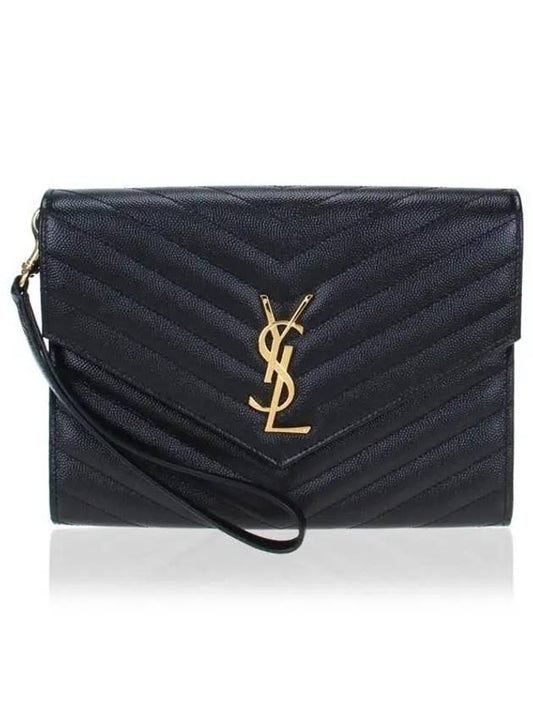 Cassandre Matelasse Flap Pouch in Quilted Grain De Poudre Embossed Leather Black - SAINT LAURENT - BALAAN 2