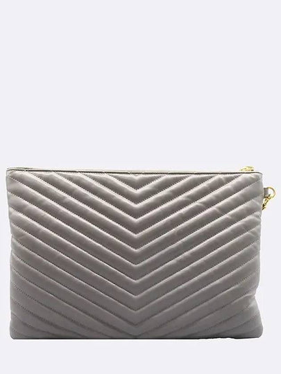 559193 Gray Matrasse Quilted Monogram Gold Plated YSL Signature Tablet Pouch Clutch Bag - SAINT LAURENT - BALAAN 2