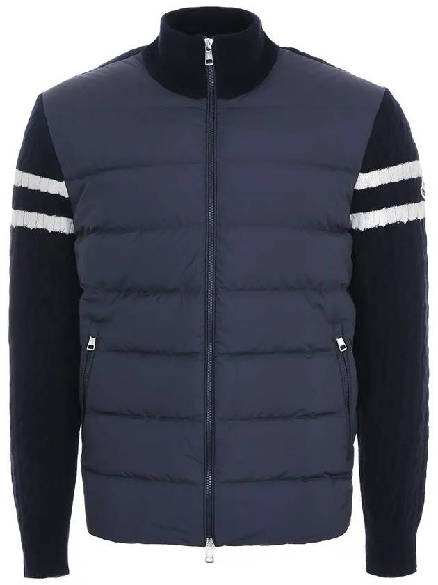 Padded Wool Zip-Up Cardigan Navy - MONCLER - BALAAN 3