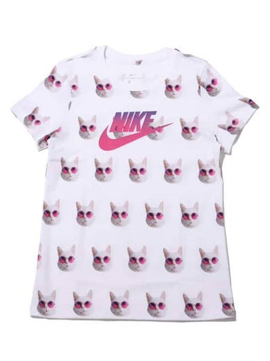 Women's Cat Glass Print Short Sleeve T-Shirt White - NIKE - BALAAN 1