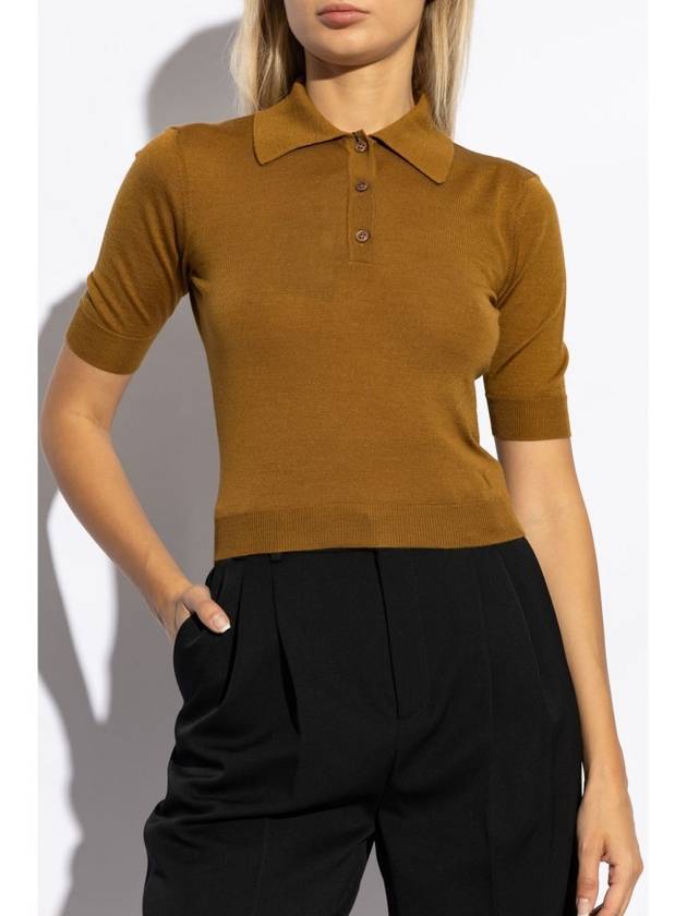 Cassandre Cashmere Polo Shirt Brown - SAINT LAURENT - BALAAN 3