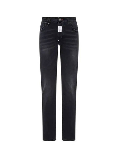 Men s Straight Washed Denim Pants Black - PHILIPP PLEIN - BALAAN 1