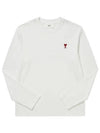 Chain Stitch Heart Logo Long Sleeve T-Shirt White - AMI - BALAAN 2