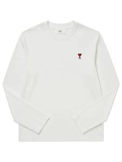 Chain Stitch Heart Logo Long Sleeve T-Shirt White - AMI - BALAAN 2