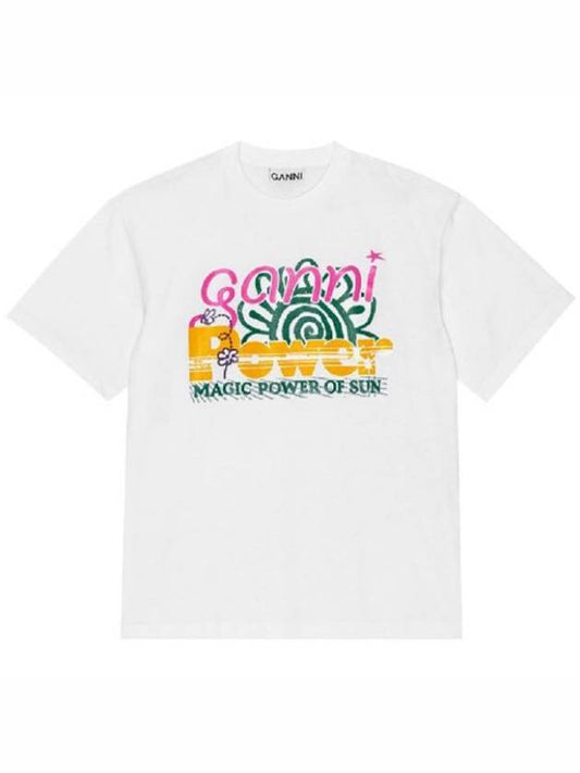 Relaxed Power of Sun Cotton Short Sleeve T-Shirt White B0481010388 - GANNI - BALAAN 2