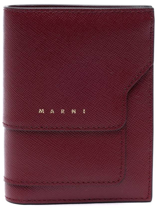 Saffiano Logo Half Wallet Burgundy - MARNI - BALAAN 2