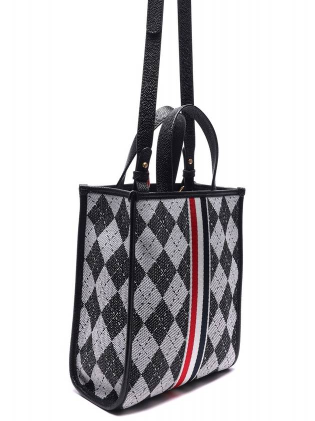 Webbing Stripe Argyle Wool Cotton Jacquard Small Tote Bag Black White - THOM BROWNE - BALAAN 4