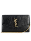 Uptown Shiny Grained Leather Chain Wallet Black - SAINT LAURENT - BALAAN 2