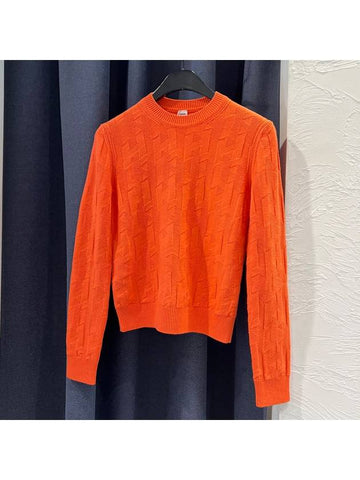 Women s Knit H Logo Wool Long Sleeve Sweater Orange - HERMES - BALAAN 1