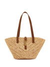 Panier Small Raffia Vegetable-Tanned Leather Tote Bag Natural Brick - SAINT LAURENT - BALAAN 1