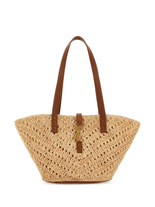 Panier Small Raffia Vegetable-Tanned Leather Tote Bag Natural Brick - SAINT LAURENT - BALAAN 1