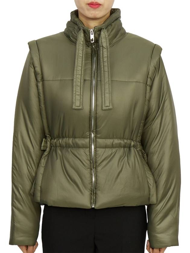 Shiny Quilted Vest Zip-Up Jacket Green - GANNI - BALAAN 4