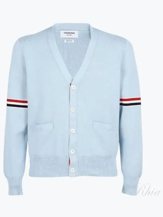 Milano Stitch Sprite Armband Cotton V-neck Cardigan Light Blue - THOM BROWNE - BALAAN 2