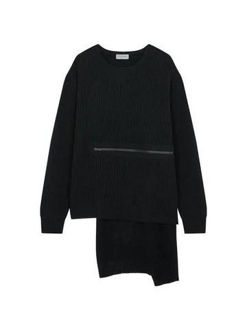 Yohji Yamamoto HOMME Zipper Slit Crew Neck Knit Black - YOHJI YAMAMOTO - BALAAN 1