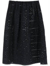 Embroidered Anglaise Midi Cotton A-Line Skirt Black - GANNI - BALAAN.