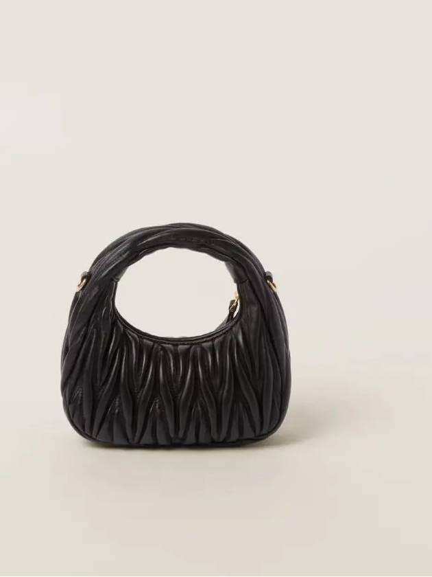 Wander Matelasse Nappa Leather Hobo Mini Bag Black - MIU MIU - BALAAN 4