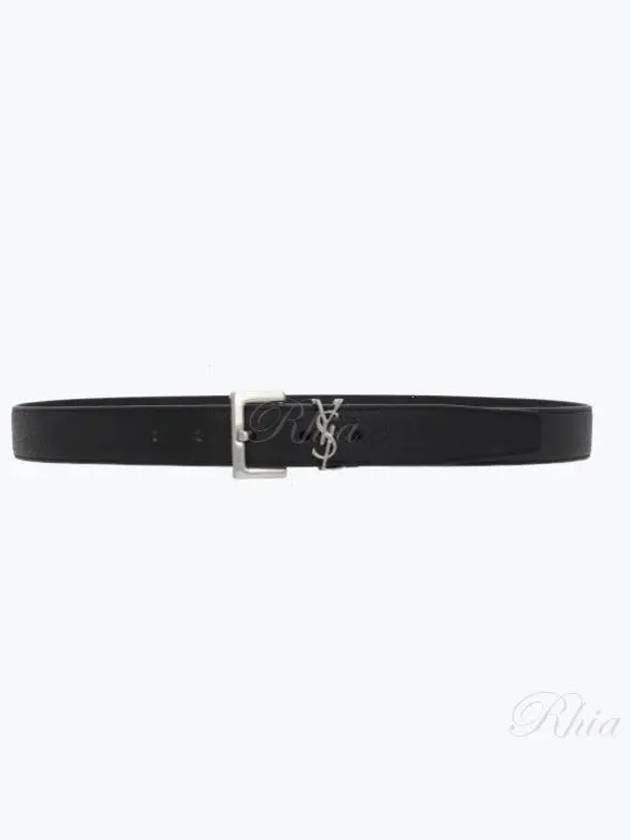 Grained Leather Silver Monogram Belt Black - SAINT LAURENT - BALAAN 2