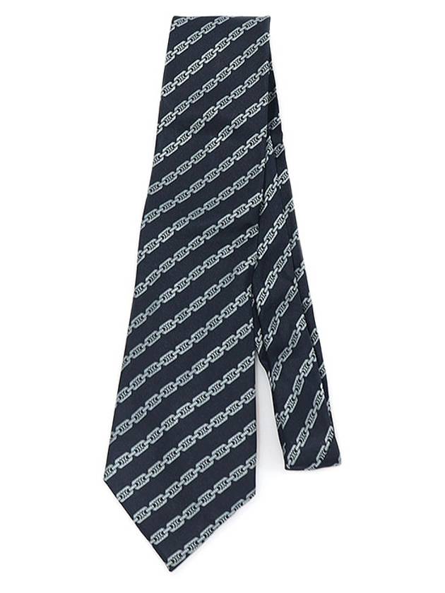 100 Silk Navy Triope Logo Chain Pattern Tie - CELINE - BALAAN 3