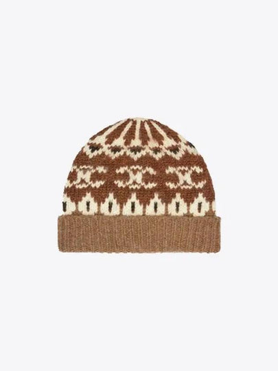 Triomphe Fair Isle Wool Beanie Camel - CELINE - BALAAN 2