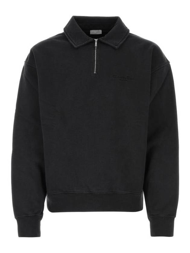 Logo Half Zip-up Oversized Long Sleeve Polo Shirt Black - DIOR - BALAAN 2