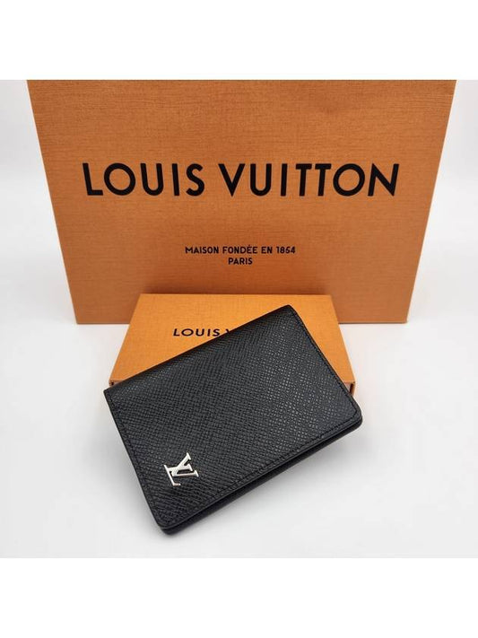 Pocket Organizer Taiga Leather Card Wallet Black - LOUIS VUITTON - BALAAN 2