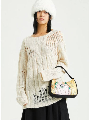 Damage Alpaca Wool Knit Top Beige - RAWMANTICS - BALAAN 1