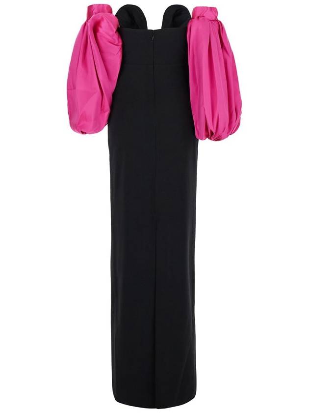 'Karina' Black And Fuchsia Maxi Dress With Removable Puff Sleeves In Tech Fabric Stretch Woman - SOLACE LONDON - BALAAN 2