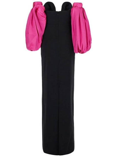 'Karina' Black And Fuchsia Maxi Dress With Removable Puff Sleeves In Tech Fabric Stretch Woman - SOLACE LONDON - BALAAN 2