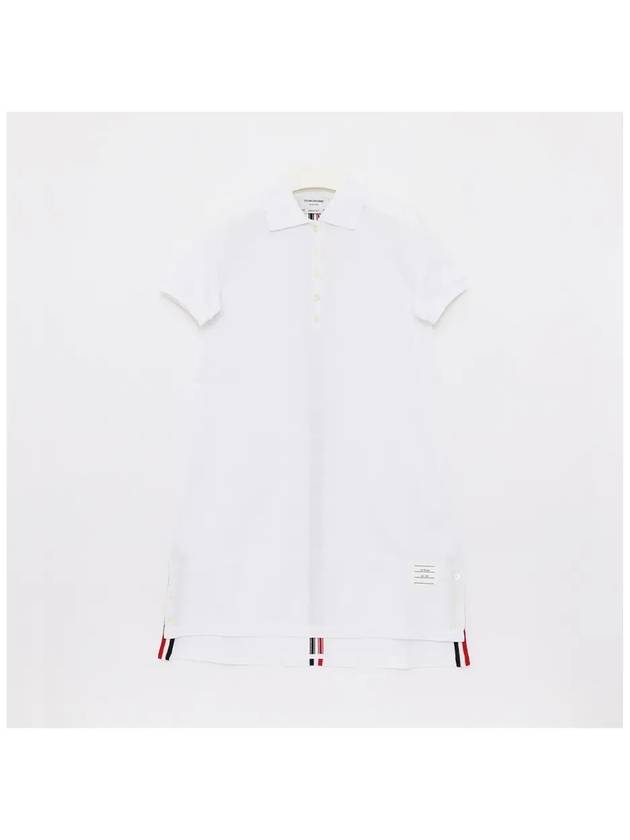 Classic Cotton Pique Center Back Stripe A-Line Short Sleeve Polo Shirt Short Dress White - THOM BROWNE - BALAAN 3