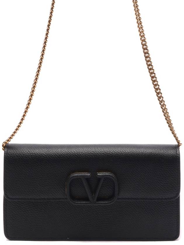 V Logo Chain Shoulder Bag Black - VALENTINO - BALAAN 3