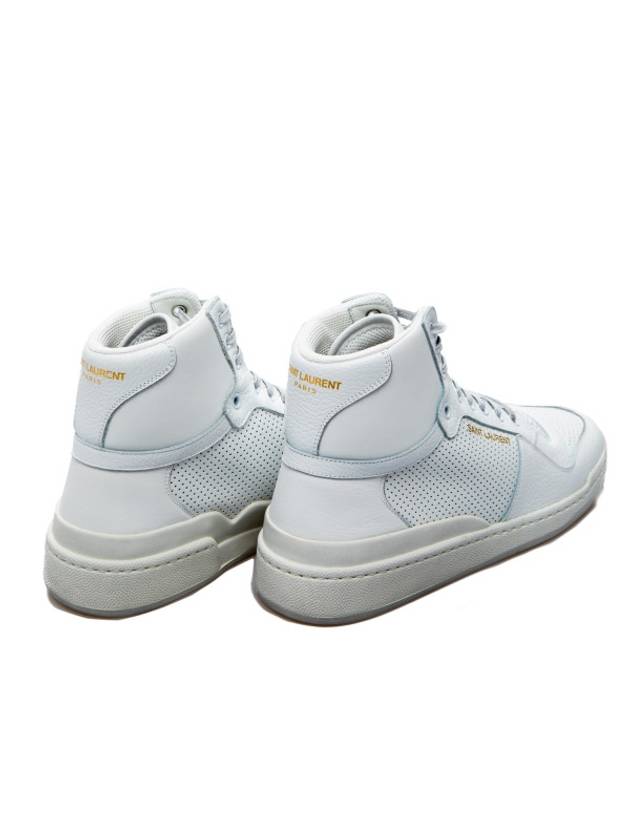 Men's SL24 Used-Look Perforated Leather Mid Top Sneakers White - SAINT LAURENT - BALAAN 3