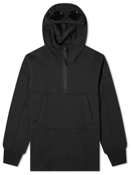 Diagonal Fleece Goggles Half Zip Up Brushed Hood Black - CP COMPANY - BALAAN.