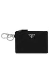 Triangle Logo Nylon Mini Pouch Keychain Black - PRADA - BALAAN 2