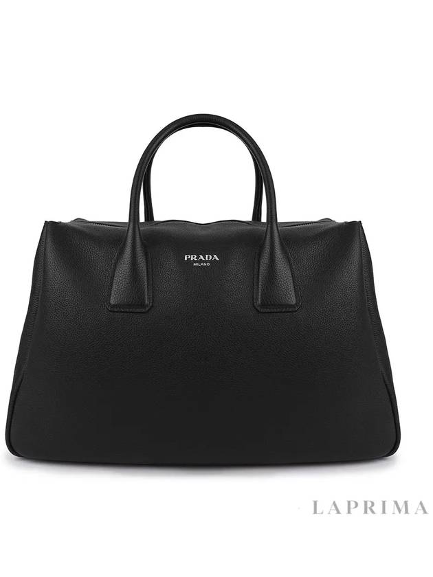 Logo Leather Travel Duffel Bag Black - PRADA - BALAAN 9