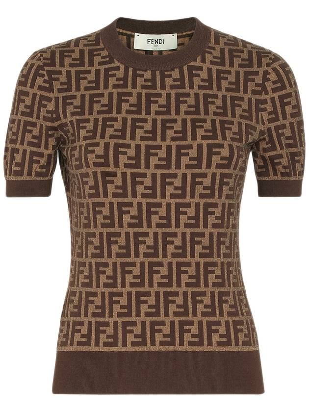 FF Cotton Crew Neck Short-Sleeved Knit Top Brown - FENDI - BALAAN 2