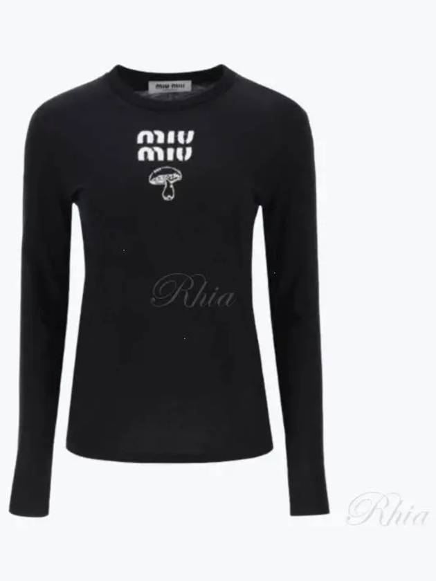 Mushroom Logo Cotton Long Sleeve T-Shirt Black - MIU MIU - BALAAN 2