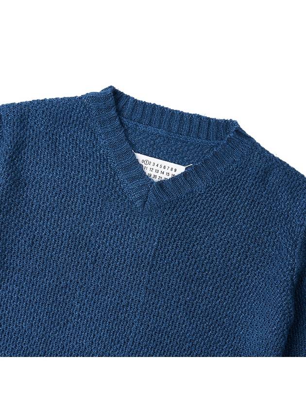 V-neck Basket Weave Hemp Knit Top Blue - MAISON MARGIELA - BALAAN 4