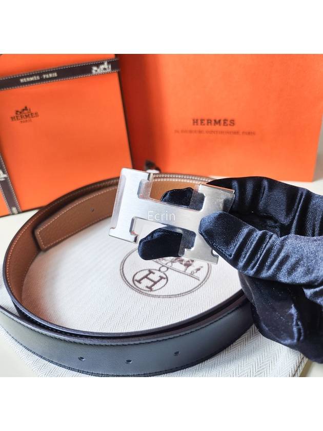 Men's Belt H Matte Silver Doublesided Belt H064544 H073967 - HERMES - BALAAN 4