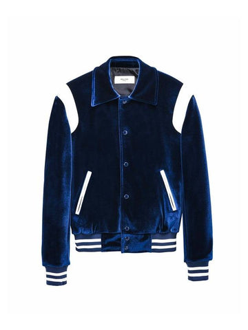 Velvet Varsity Bomber Jacket Blue - ROLLING STUDIOS - BALAAN 1