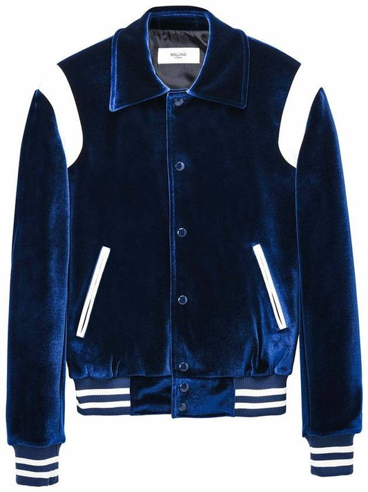 Velvet Varsity Bomber Jacket Blue - ROLLING STUDIOS - BALAAN 2