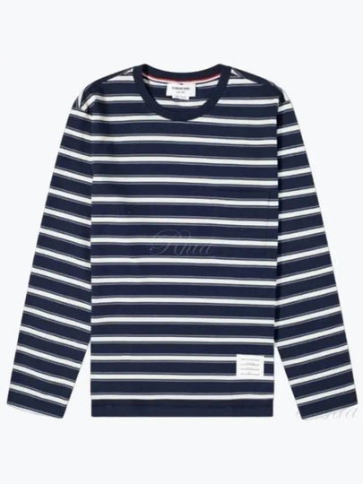 Stripe Jersey Oversized Long Sleeve T-Shirt Navy - THOM BROWNE - BALAAN 2